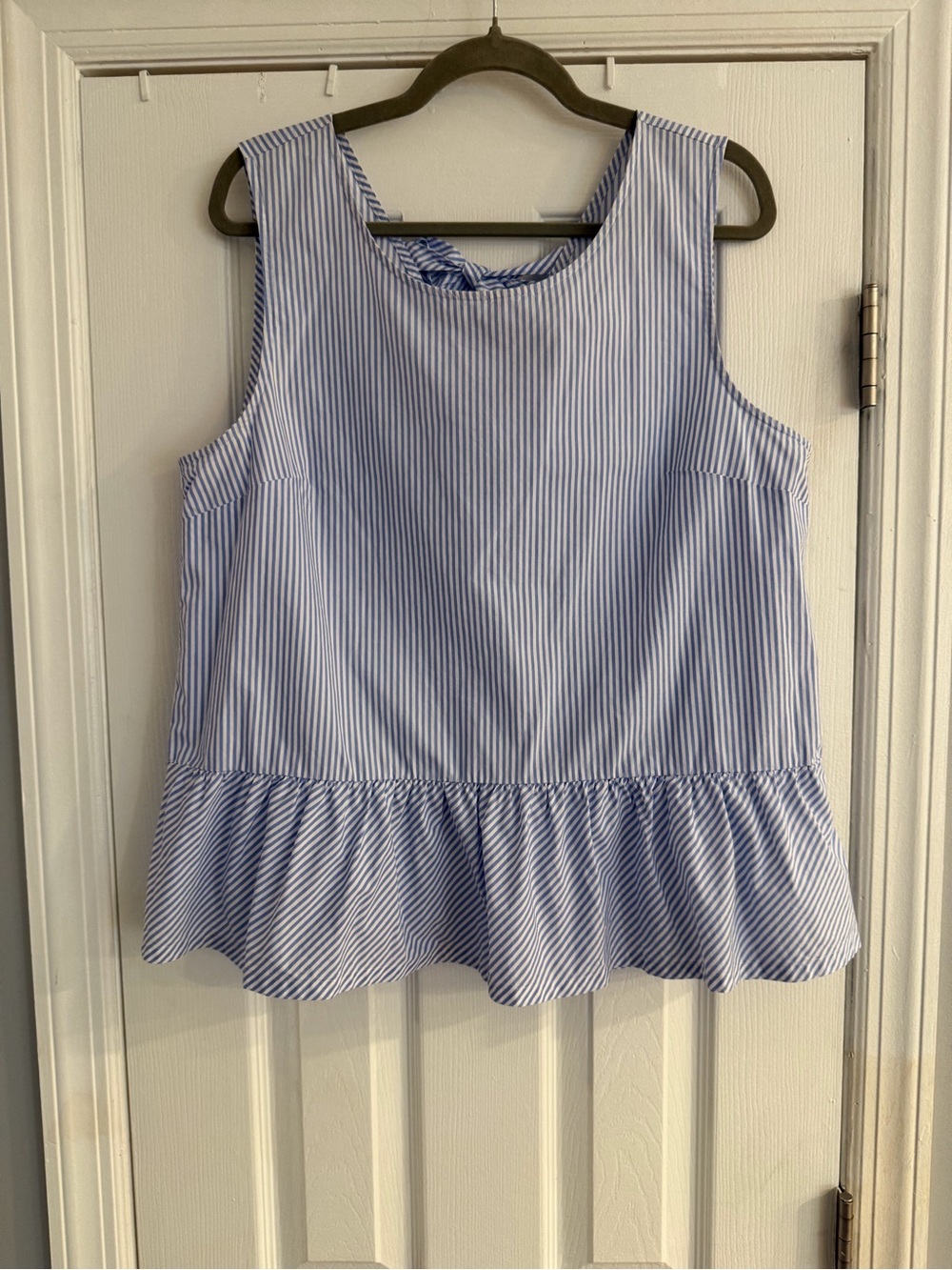J. Crew Light Blue and White Striped Sleeveless Top